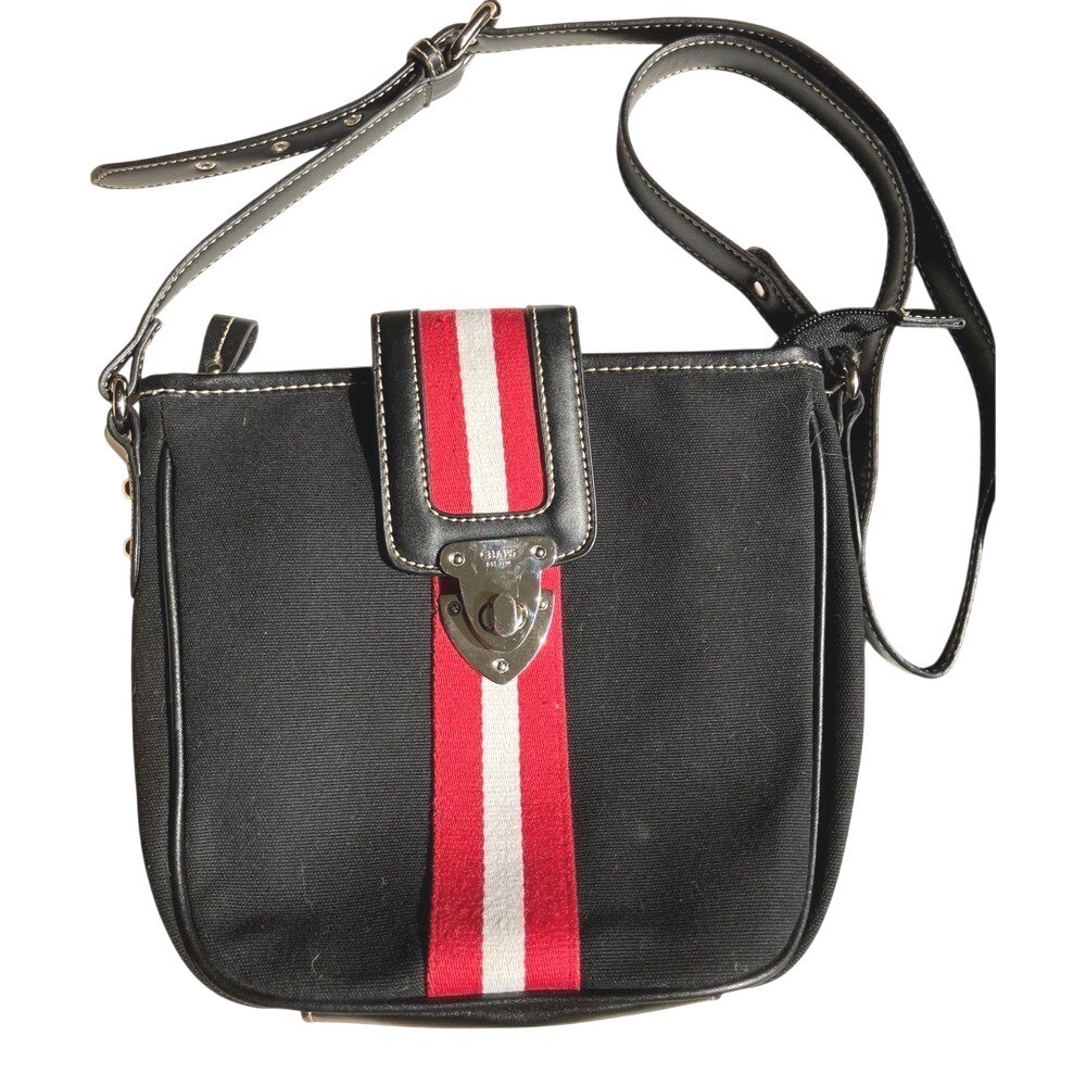 Chaps Black Crossbody Bag Red White Stripe Preppy School Americana